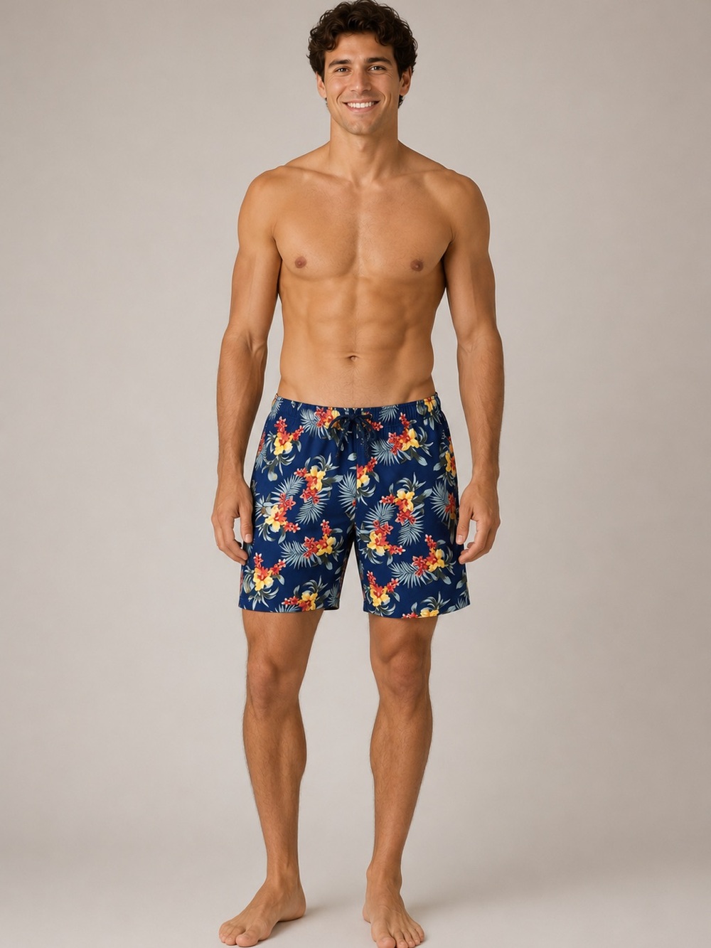 Tommy Bahama Lounge Board Shorts Drawstring Blue Hawaiian Print Large Cotton